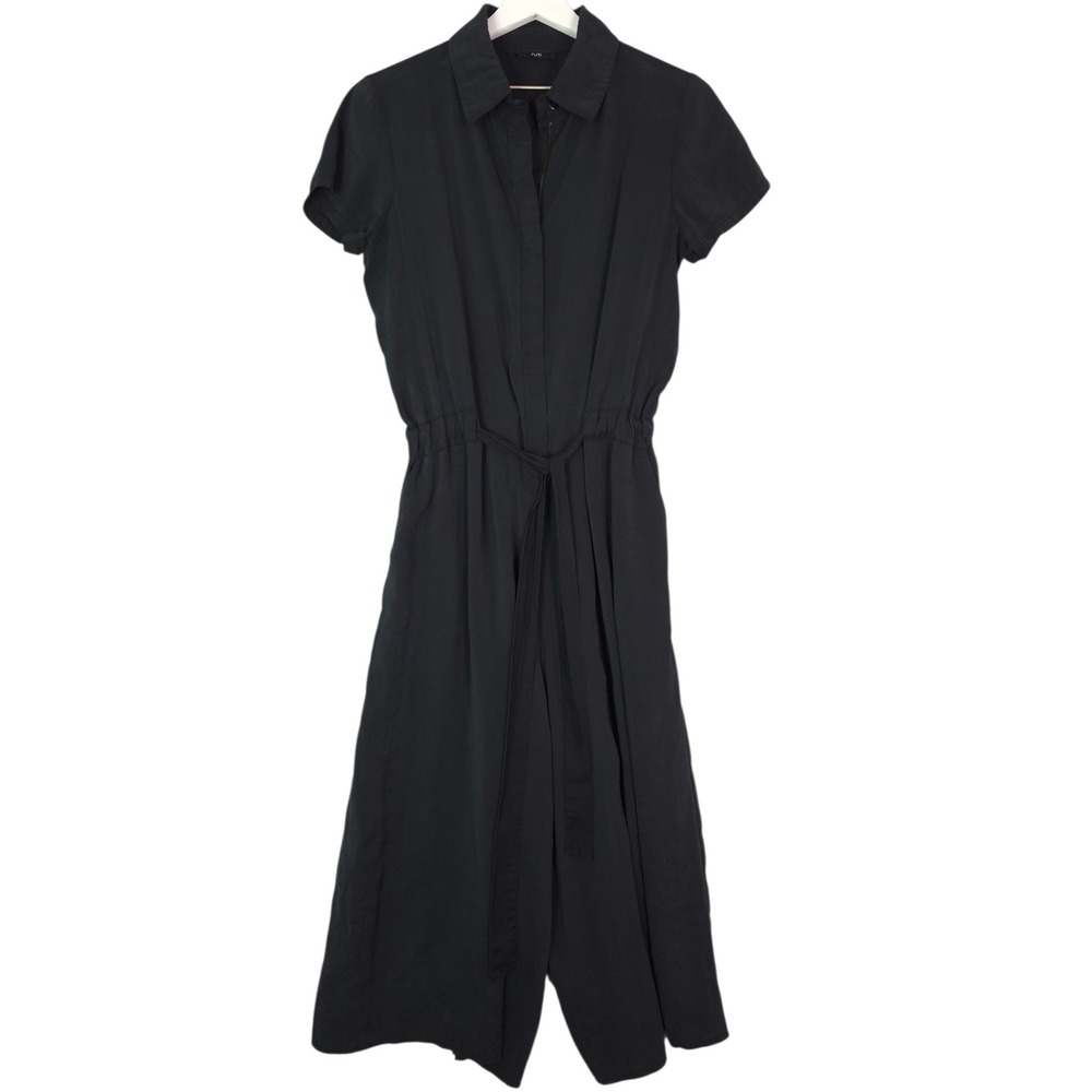 Ruti Comfort Zone Cropped Jumpsuit Women S/M Black Belted Short Sleeve Wide Leg